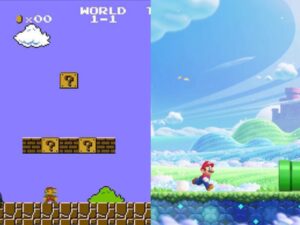 Comparison of early and recent Mario game screens
