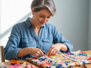 A woman remaking a kimono