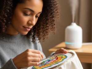 Bead embroidery while burning aroma