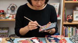 A woman in her 50s remaking a kimono